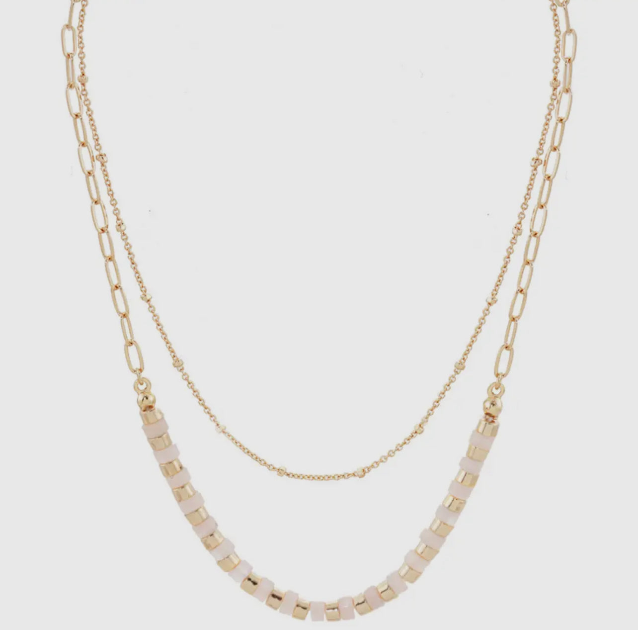 14K Gold Rose Quartz Stone Layered
Paper Clip Necklace