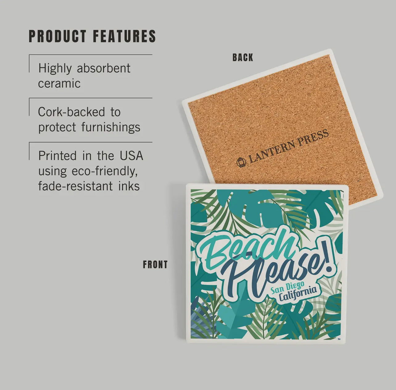 BEACH PLEASE TROPICAL - San Diego Ceramic Coaster