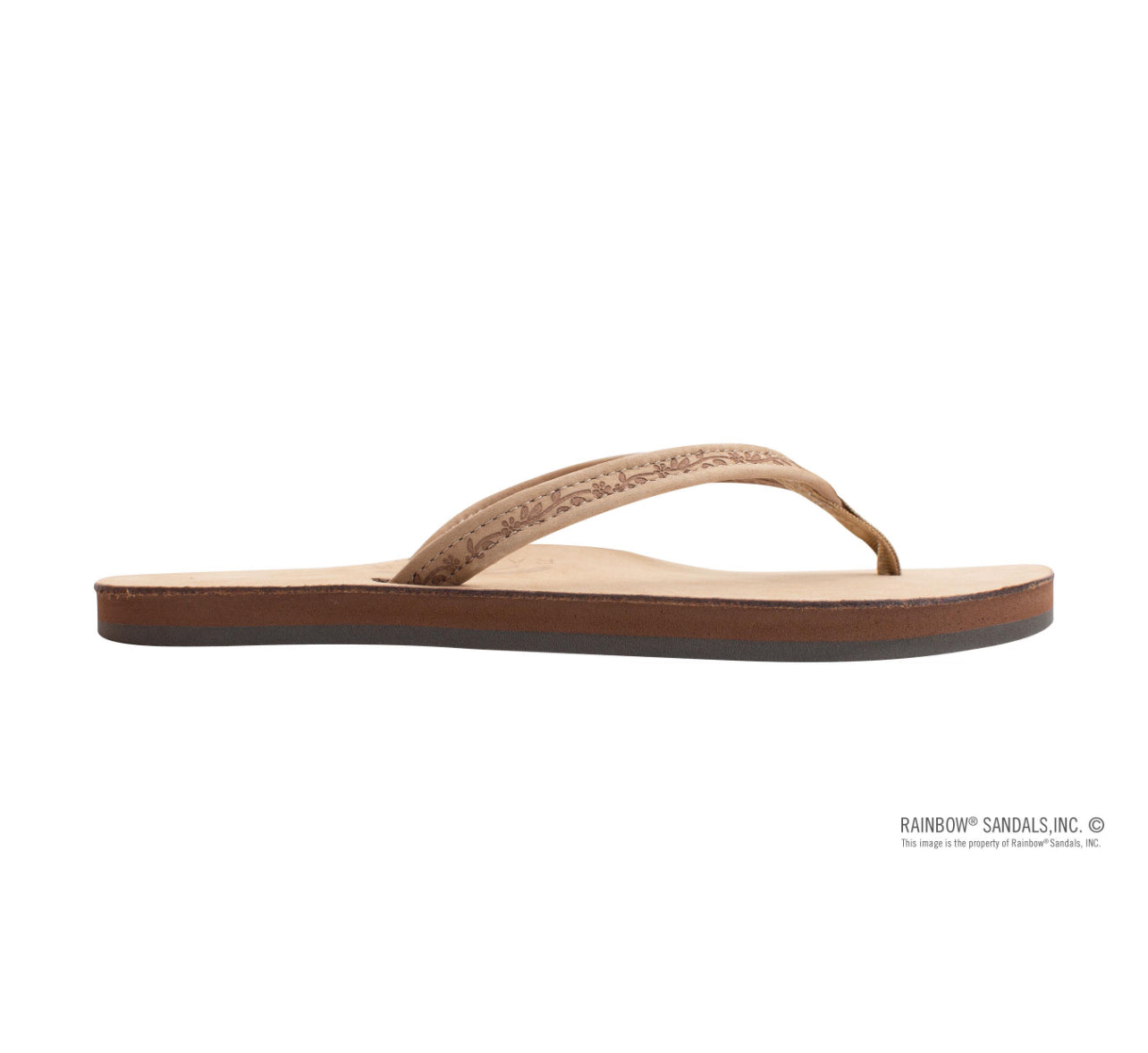 LAS FLORES SIERRA BROWN - Rainbow Single Layer Premier Leather with a Floral 1/2" Narrow Strap