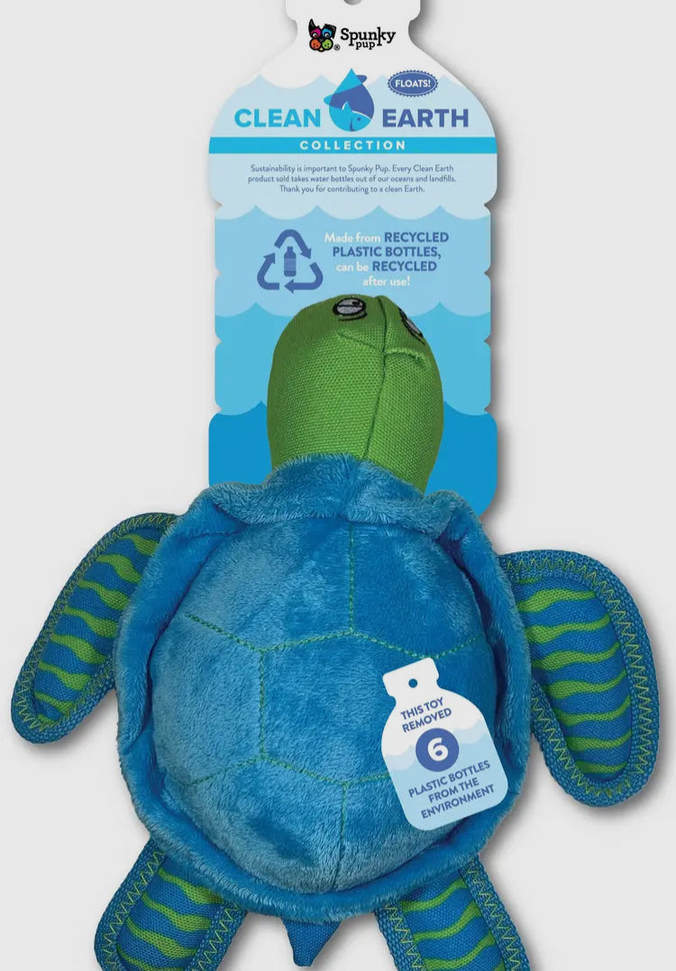 SEA TURTLE DOG (SML) TOY - Spunky Pup Clean Earth Recycled Plush 100% Sustainable