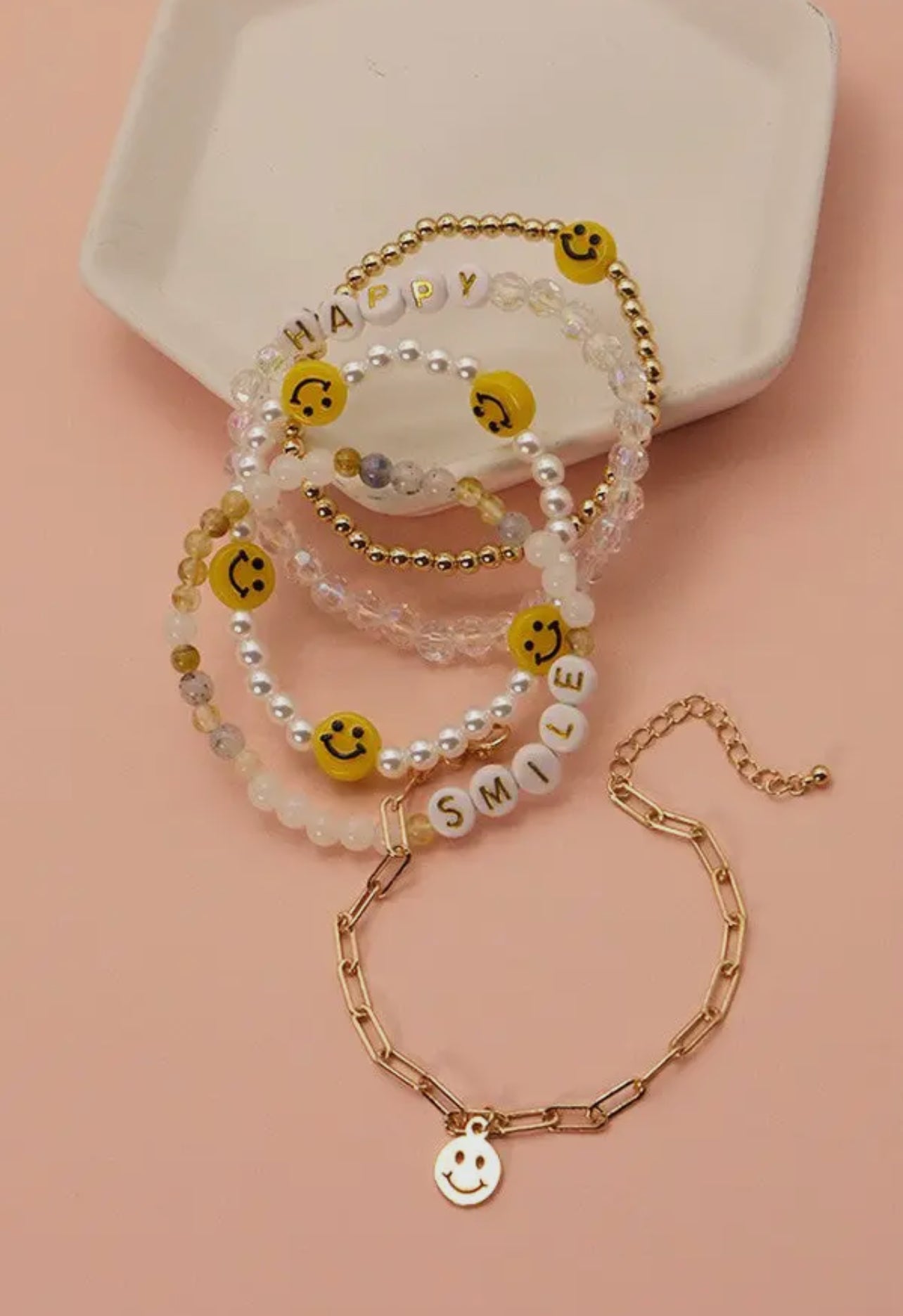 Stackable Gold Smiley Link Bracelet