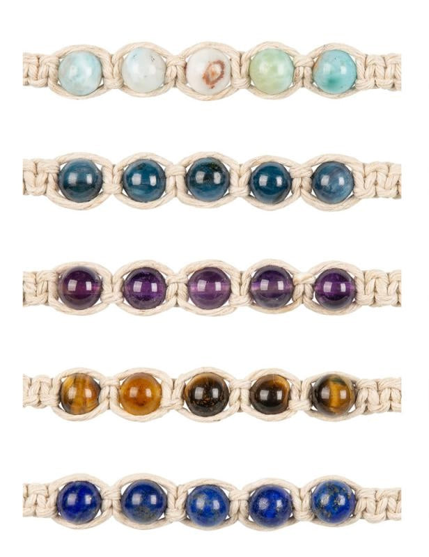 Hemp Gemstone Pull-Tie Bracelets