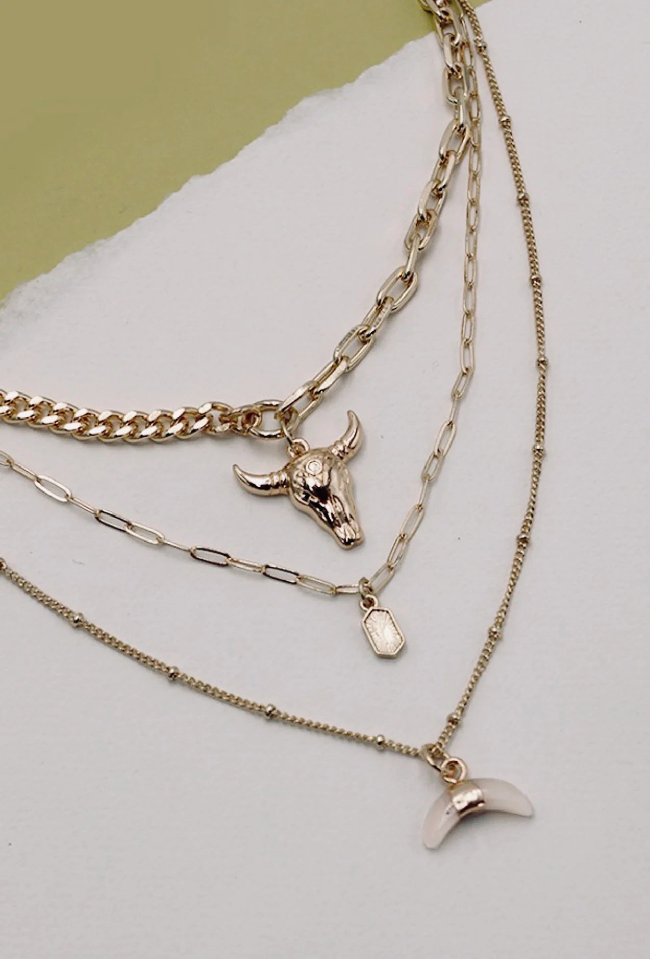 Gold Bull Horn Layered Necklace