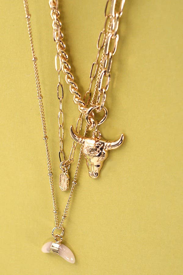 Gold Bull Horn Layered Necklace